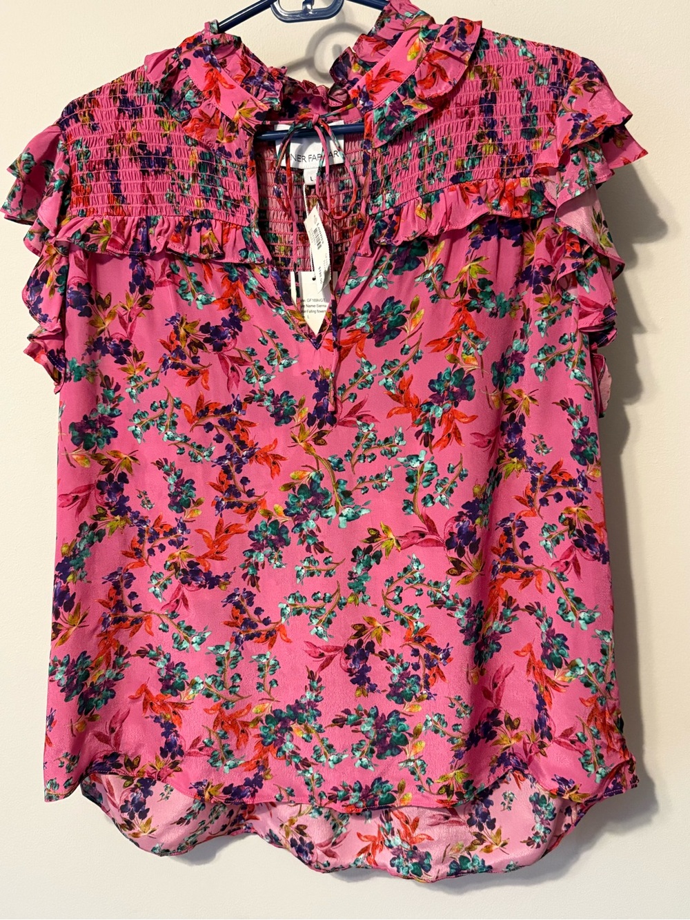 Floral Ruffle Smocked Tank Top in Pink